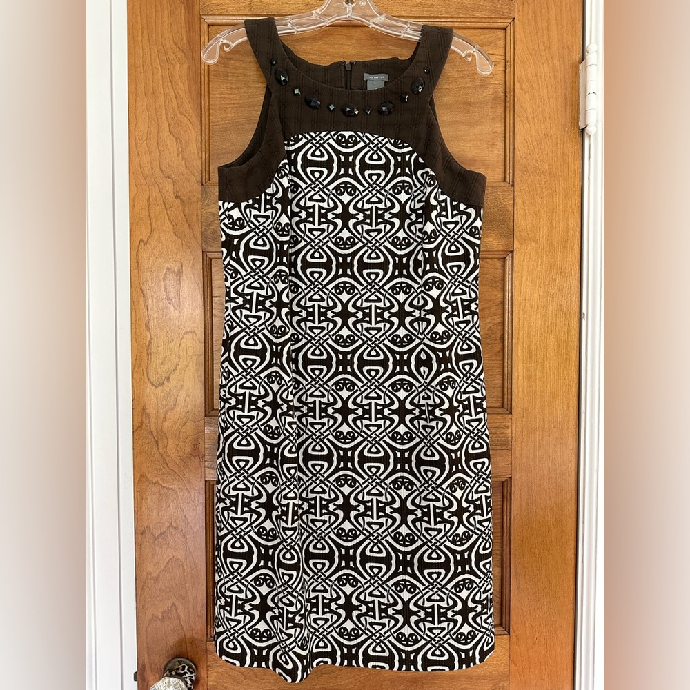 Ann Taylor White and Brown Halter Sheath Dress